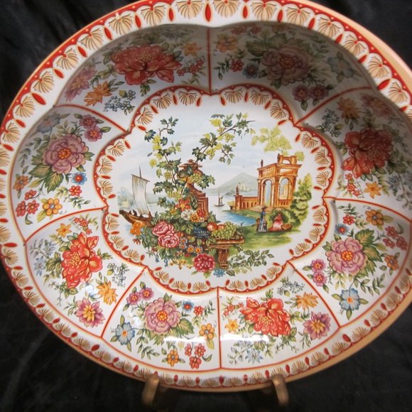 VTG 1971 DAHER DECORATED WARE TIN 10'' BOWL, FLORALS AND SCENES - Picture 2 of 8